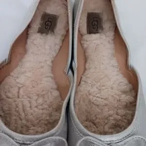 UGG Shoes Ugg Lena Silver Metallic Suede Leather Ballet Flat